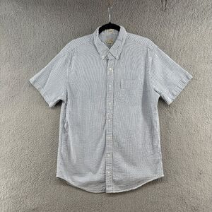J.Crew Men’s Classic Fit Blue White Stripe Seersucker Short Sleeve Shirt LT